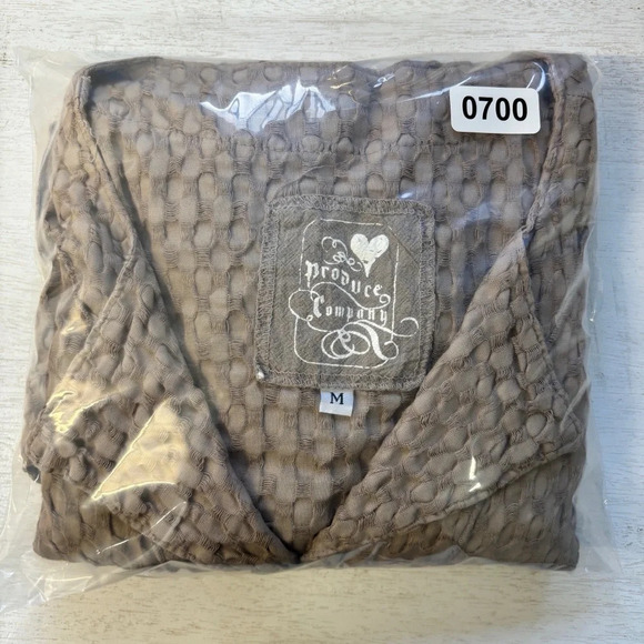 Produce Company Tan Jacket Sweater Cardigan M Lagenlook Waffle Knit - Picture 7 of 7